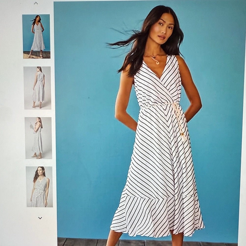 J Jill A-Line Striped Sleeveless Midi Dress with rope tie belt, XL 16 18 Petite - Picture 3 of 11